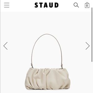 STAUD Bean Ruched Leather Bag - Ivory